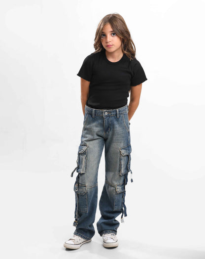 G.Girls' Cargo Denim Pocket Pants