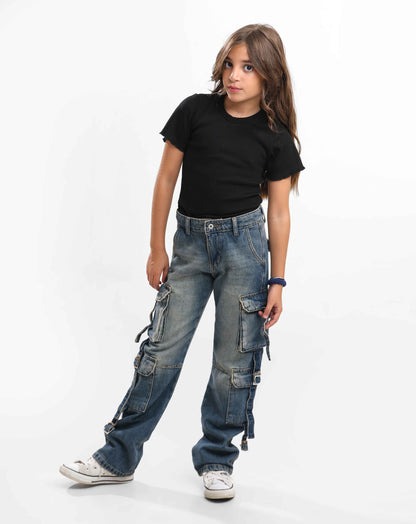 G.Girls' Cargo Denim Pocket Pants