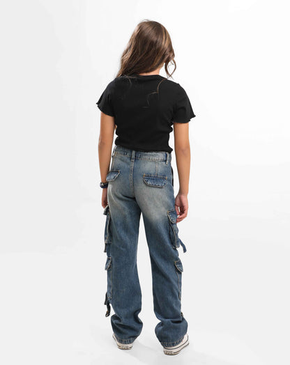 G.Girls' Cargo Denim Pocket Pants