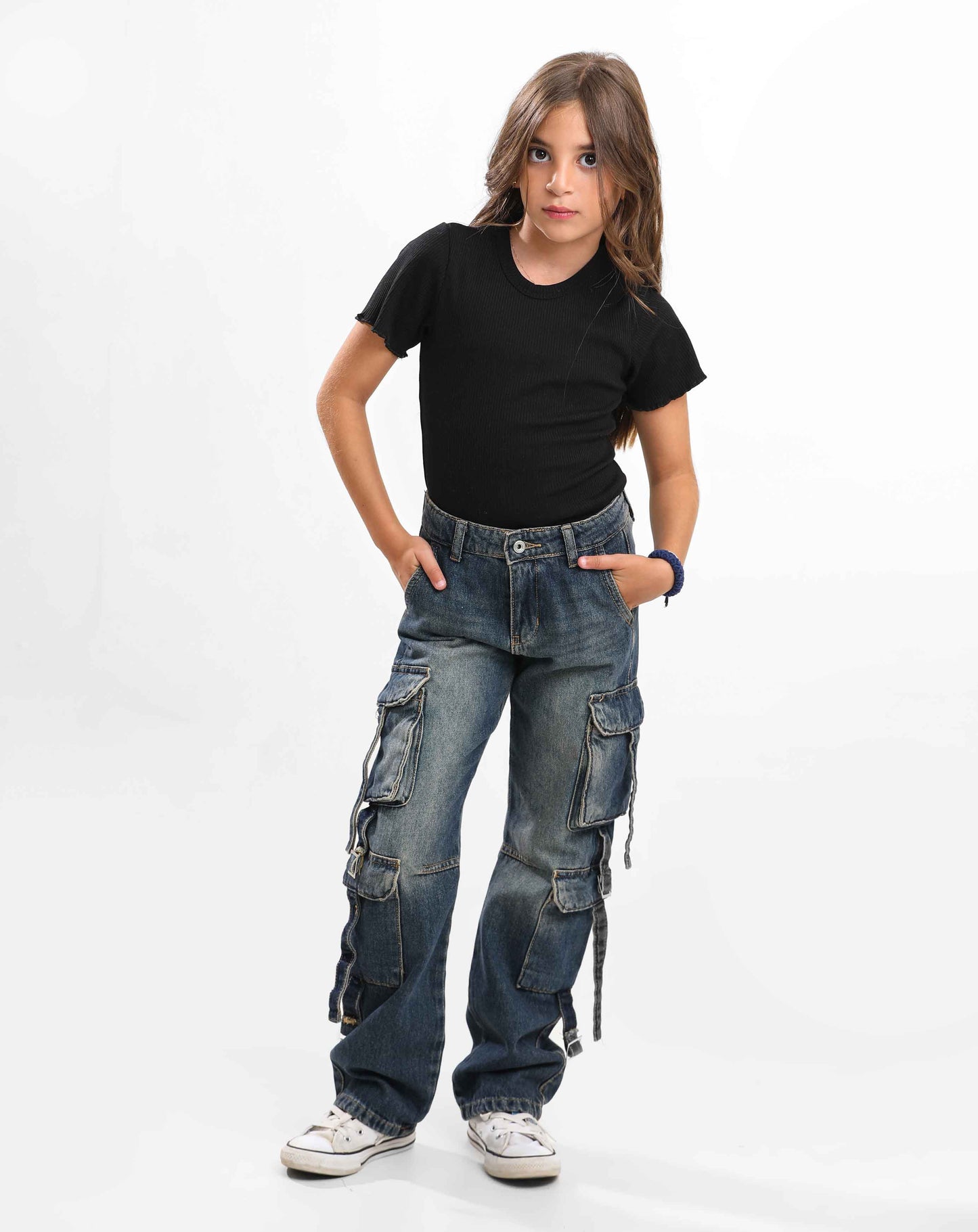 G.Girls' Cargo Denim Pocket Pants