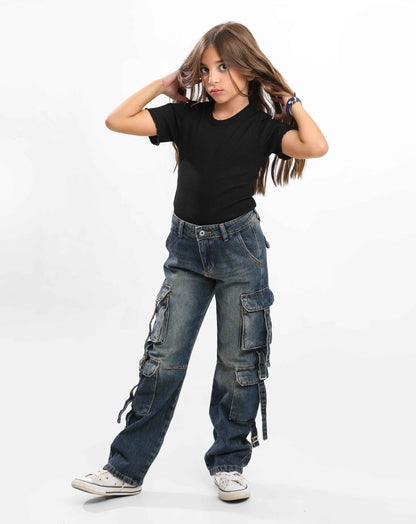 G.Girls' Cargo Denim Pocket Pants