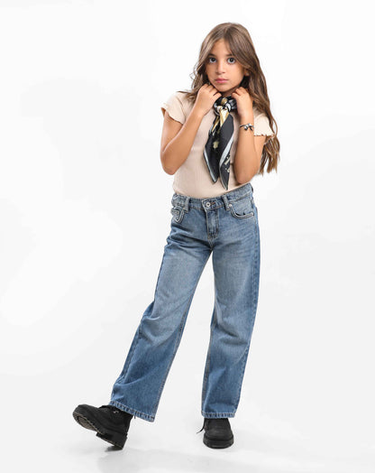 G.GIRLS' WIDE-LEG DENIM PANTS