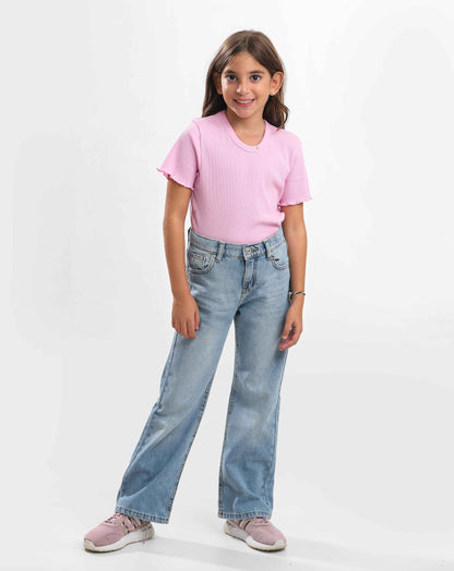 G.GIRLS' WIDE-LEG DENIM PANTS