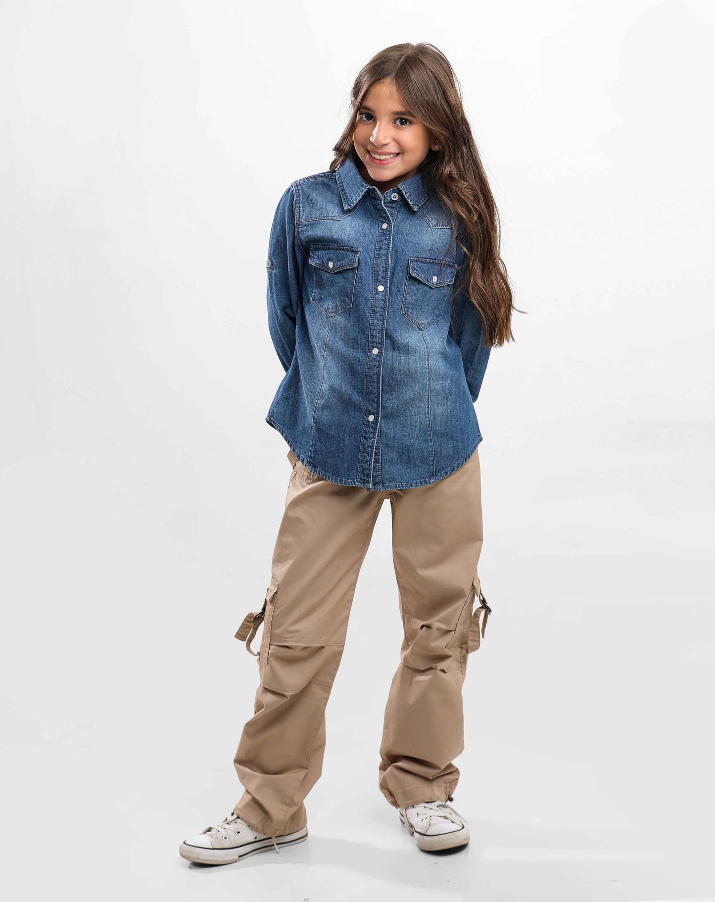 G.GIRLS' JEANS BLOUSE WITH PISTON BUTTON