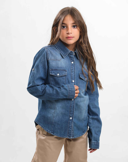 G.GIRLS' JEANS BLOUSE WITH PISTON BUTTON