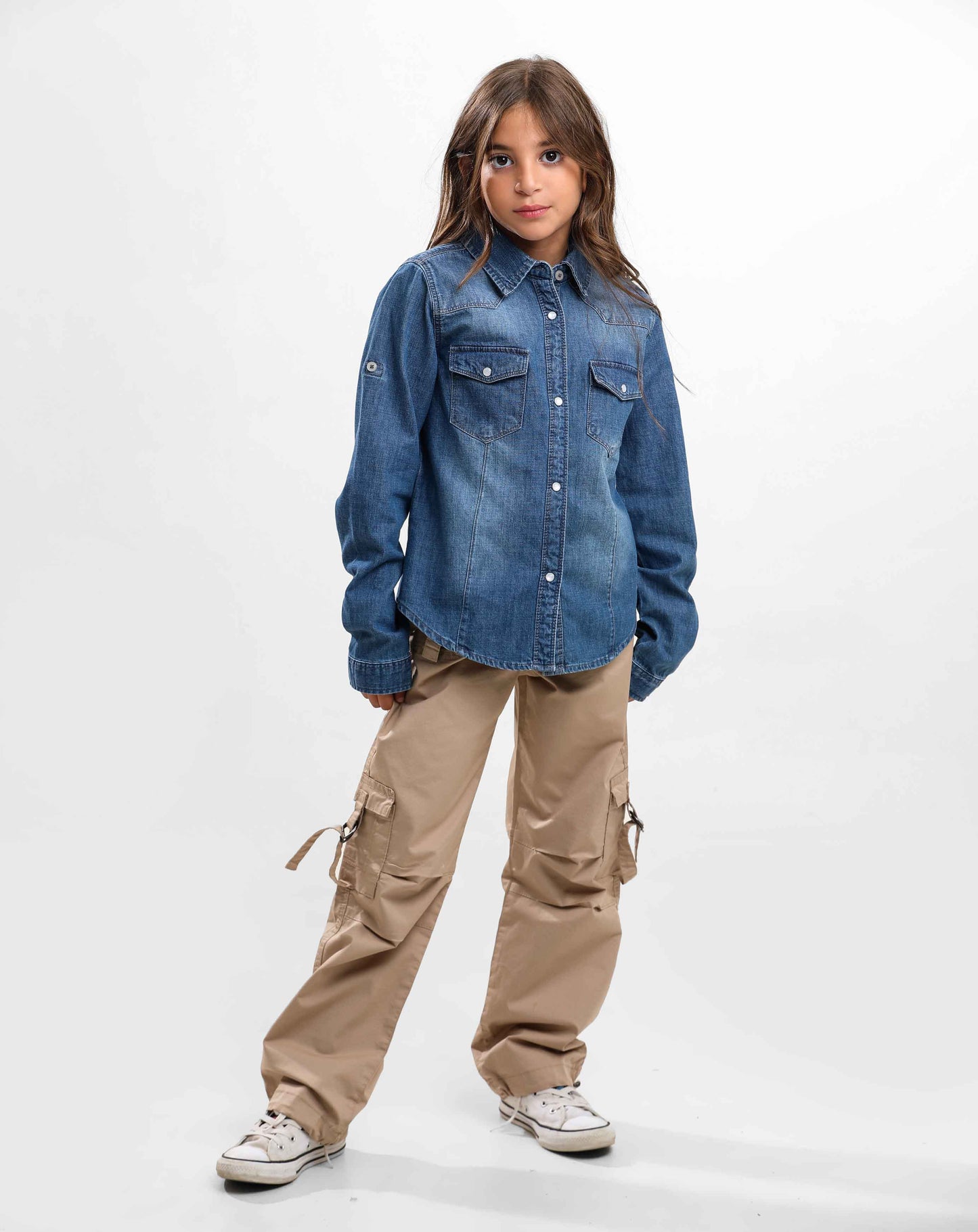 G.GIRLS' JEANS BLOUSE WITH PISTON BUTTON