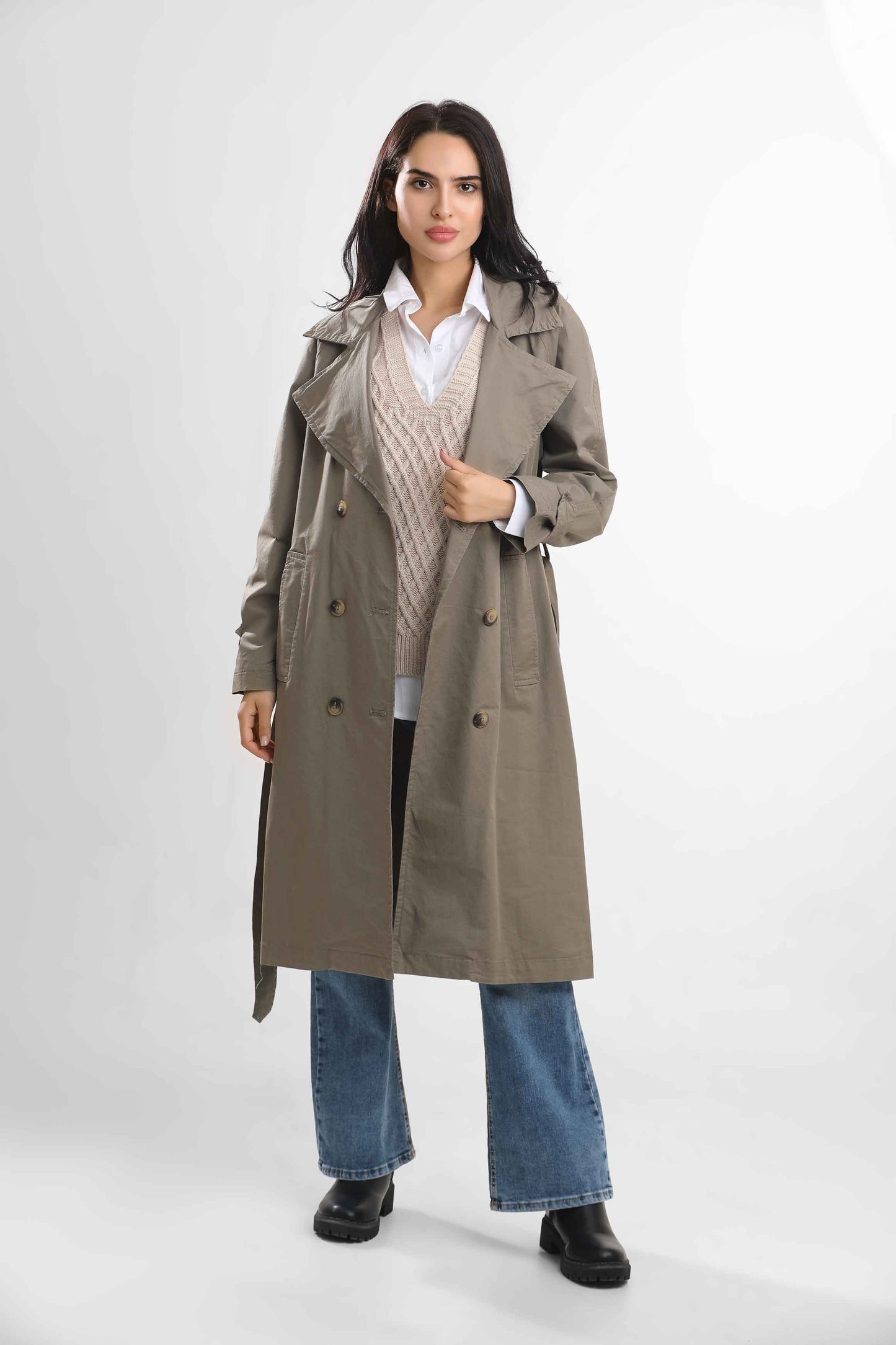 W.Chic Long Women's Coat with Belt