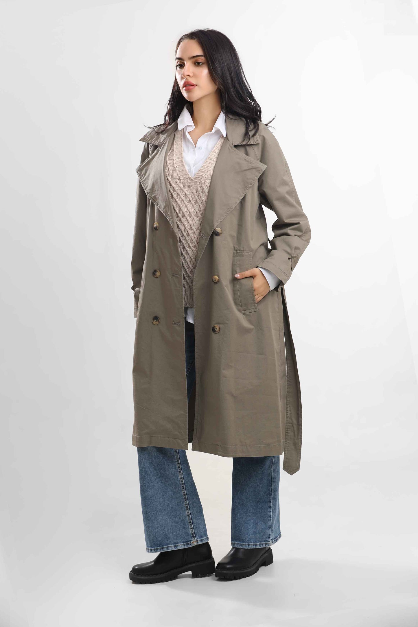 W.Chic Long Women's Coat with Belt