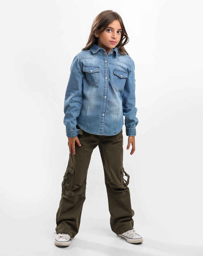 G.GIRLS' JEANS BLOUSE WITH PISTON BUTTON