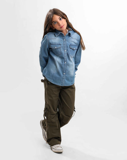 G.GIRLS' JEANS BLOUSE WITH PISTON BUTTON