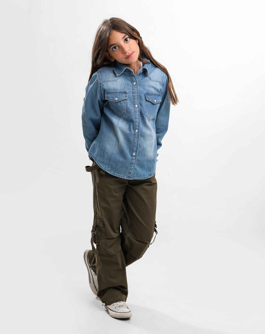 G.GIRLS' JEANS BLOUSE WITH PISTON BUTTON