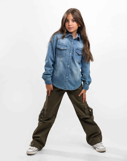 G.GIRLS' JEANS BLOUSE WITH PISTON BUTTON