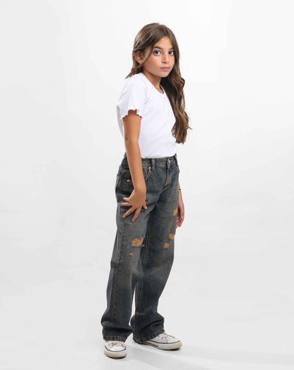 G.GIRLS' WIDELEG DENIM PANTS