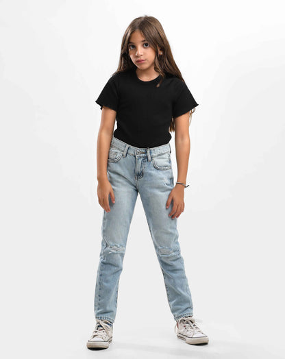 G.GIRLS' MOM-FIT DENIM FASHION PANTS