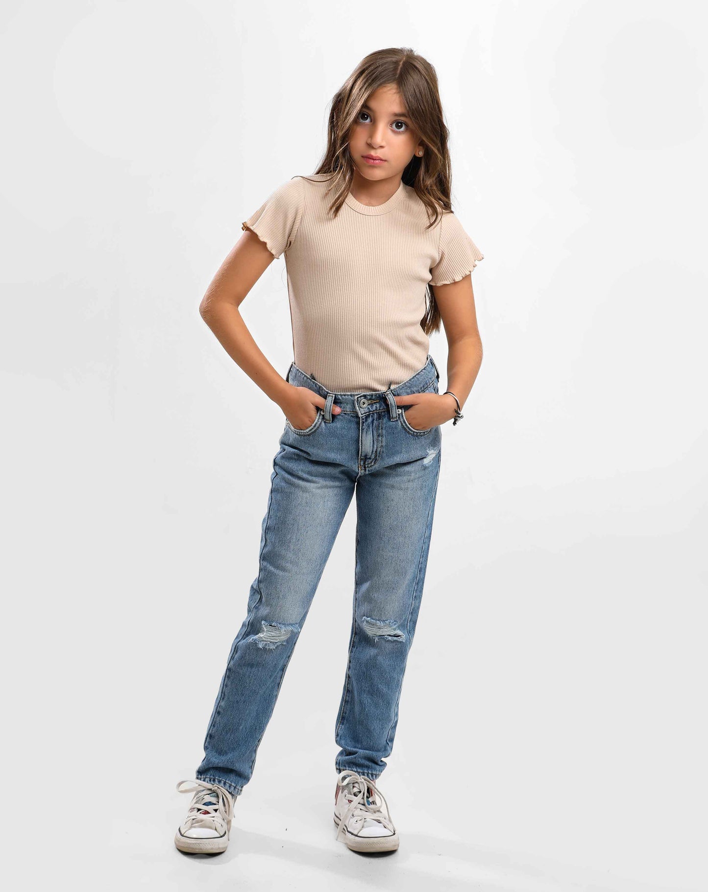 G.GIRLS' MOM-FIT DENIM FASHION PANTS