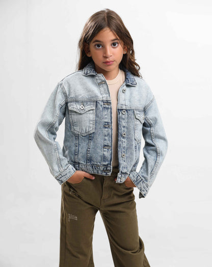 G.GIRLS' SHORT DENIM JACKET WITH FRONT POCKETS