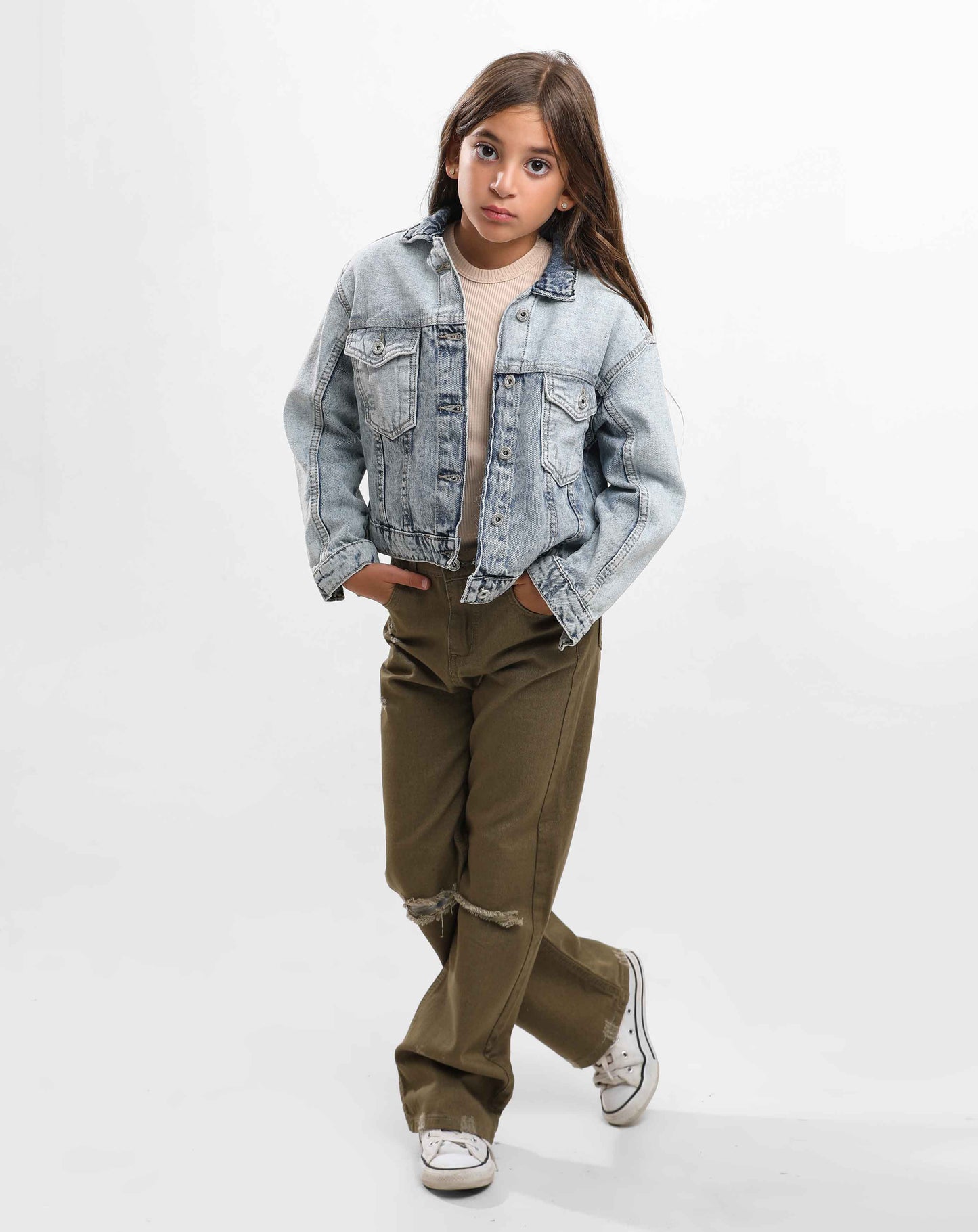 G.GIRLS' SHORT DENIM JACKET WITH FRONT POCKETS