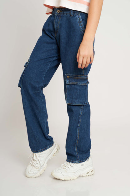 G.WIDE-LEG CARGO JEANS