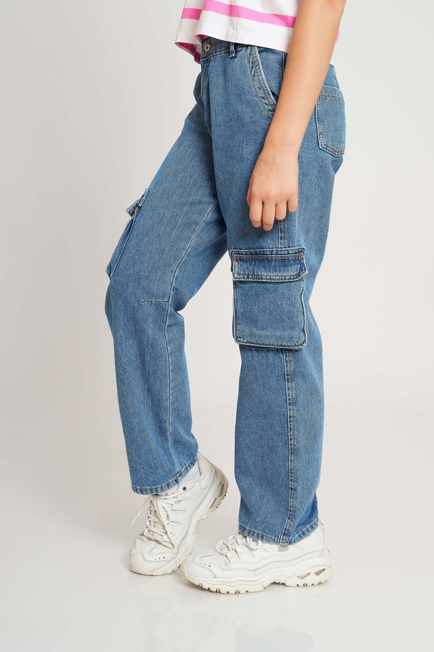 G.WIDE-LEG CARGO JEANS