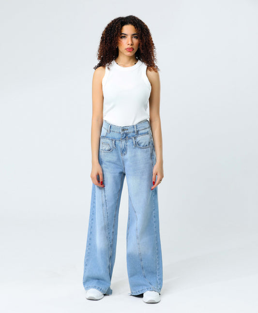 WIDE-LEG MID-RISE DECONSTRUCTED JEANS