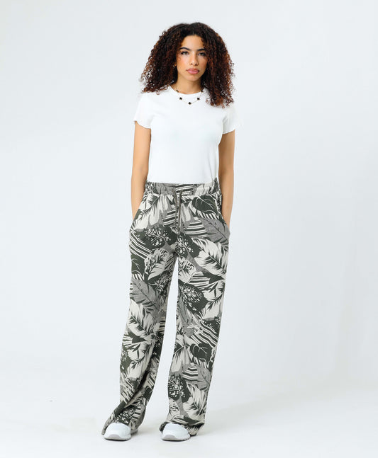 WIDE-LEG TROUSERS - FLORAL DRAWSTRING