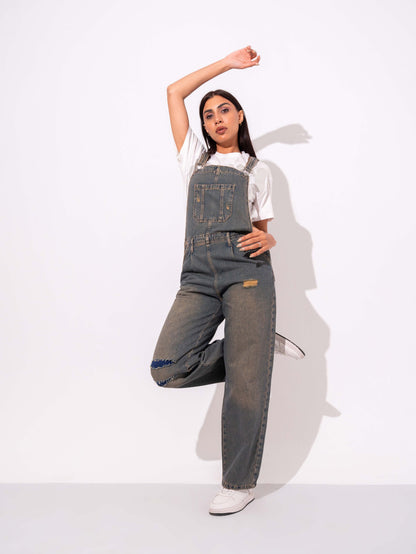 W.WIDE-LEG DENIM JUMPSUITS