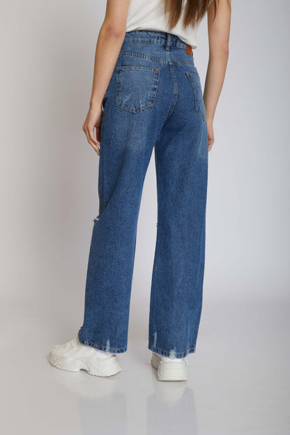 ripped wide-leg jeans - mid blue