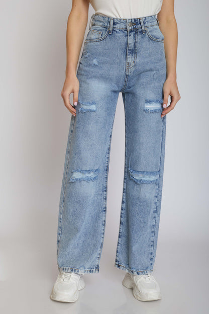 ripped wide-leg jeans - light blue