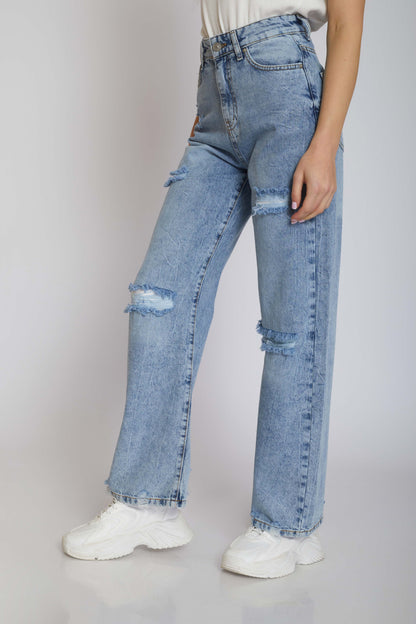 ripped wide-leg jeans - light blue