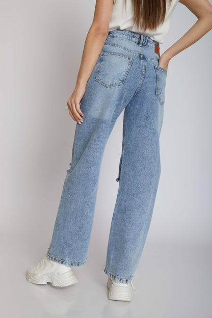 ripped wide-leg jeans - light blue