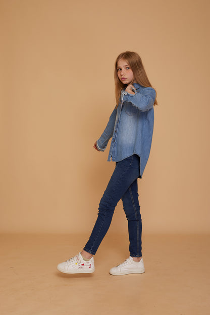 JEANS BLOUSE WITH CONTRAST CUFFS