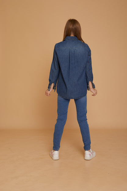 JEANS BLOUSE WITH CONTRAST CUFFS