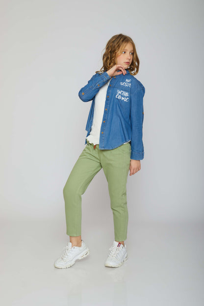 dj printed and oversized jeans - kids - light blue